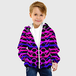 Куртка с капюшоном детская Розовые техно полосы на чёрном фоне, цвет: 3D-белый — фото 2