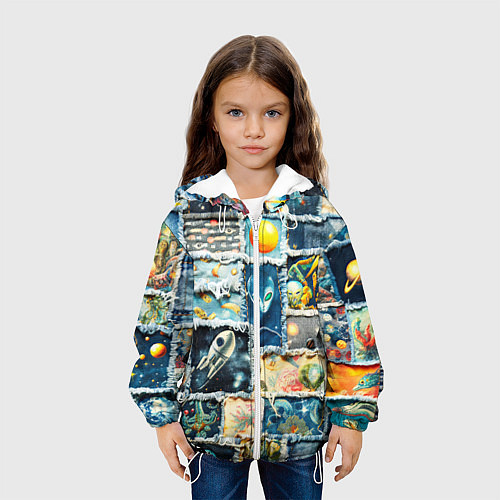 Детская куртка Космические обитатели - пэчворк / 3D-Белый – фото 3