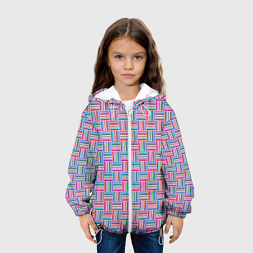 Детская куртка Разноцветный клетка-полосы паттерн / 3D-Белый – фото 3