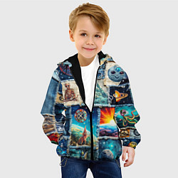 Куртка с капюшоном детская Разнообразие миров - пэчворк, цвет: 3D-черный — фото 2