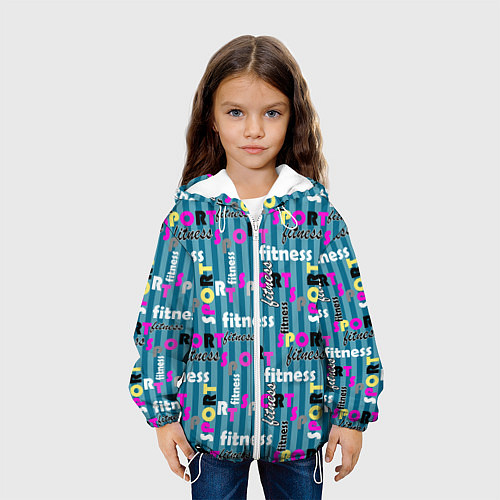 Детская куртка Текстовый спортивный узор полосатый яркий / 3D-Белый – фото 3