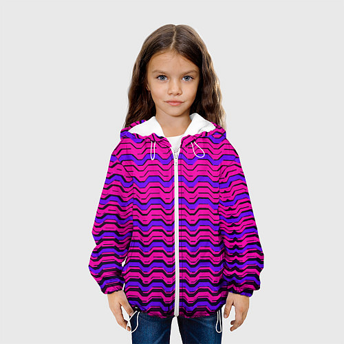 Детская куртка Розовые линии и чёрные полосы / 3D-Белый – фото 3