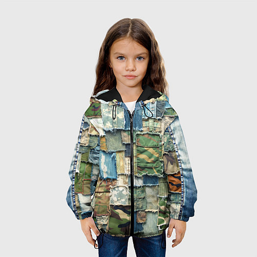 Детская куртка Джинсы с камуфляжем пэчворк / 3D-Черный – фото 3