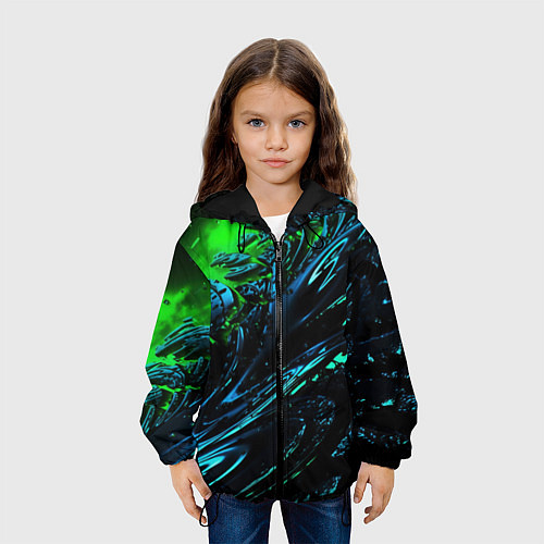 Детская куртка Яркая зеленая краска на темной абстракции / 3D-Черный – фото 3