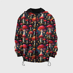 Куртка с капюшоном детская Грибы дикие лесные мухоморы, цвет: 3D-черный