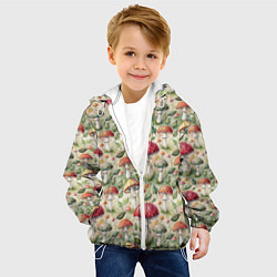 Куртка с капюшоном детская Дикие грибы лесные мухоморы паттерн, цвет: 3D-белый — фото 2
