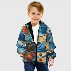 Куртка с капюшоном детская Vanguard denim patchwork - ai art, цвет: 3D-черный — фото 2