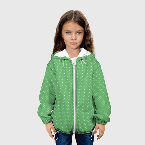 Детская куртка Светлый зелёный в маленький белый горошек / 3D-Белый – фото 3