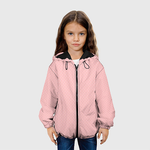 Детская куртка Светлый розовый в мелкий белый горошек / 3D-Черный – фото 3