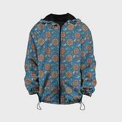 Куртка с капюшоном детская Цветочный узор в стиле бохо на синем, цвет: 3D-черный