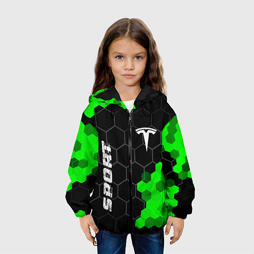 Детская куртка Tesla green sport hexagon / 3D-Черный – фото 3