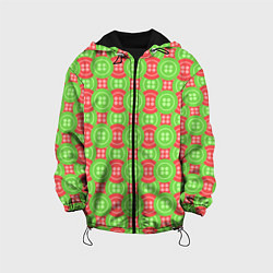 Куртка с капюшоном детская Паттерн с красными и зелеными пуговицами, цвет: 3D-черный