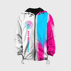 Куртка с капюшоном детская Manchester City neon gradient style по-вертикали, цвет: 3D-черный