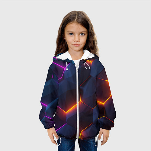 Детская куртка Неоновая яркая геометрическая абстракция со светом / 3D-Белый – фото 3