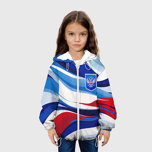 Детская куртка Герб России на абстрактном фоне в цветах России / 3D-Белый – фото 3