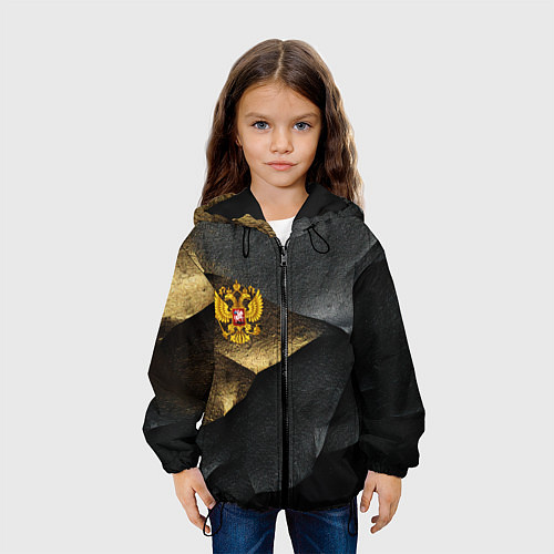 Детская куртка Золотой герб России на темном фоне / 3D-Черный – фото 3