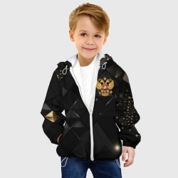 Куртка с капюшоном детская Золотой герб России на черно-золотой текстуре, цвет: 3D-белый — фото 2