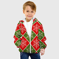 Куртка с капюшоном детская Рождественский паттерн со снежинками в ромбах, цвет: 3D-белый — фото 2