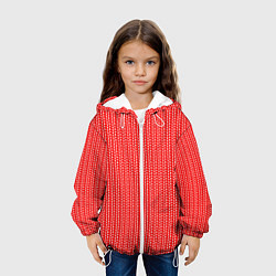 Куртка с капюшоном детская Красный в белые маленькие полоски, цвет: 3D-белый — фото 2