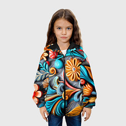 Куртка с капюшоном детская Растительный узор - нейросеть, цвет: 3D-черный — фото 2