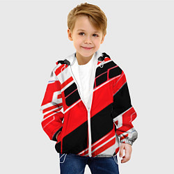 Куртка с капюшоном детская Красно-белые полосы и чёрный фон, цвет: 3D-белый — фото 2
