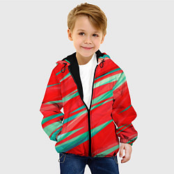 Куртка с капюшоном детская Красный и бирюзовый абстрактный полосы, цвет: 3D-черный — фото 2