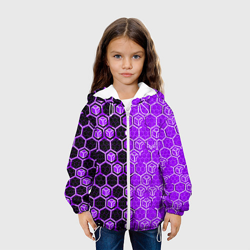 Детская куртка Техно-киберпанк шестиугольники фиолетовый и чёрный / 3D-Белый – фото 3