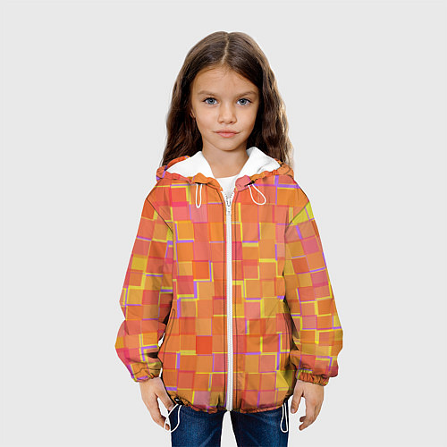 Детская куртка Россыпь оранжевых квадратов / 3D-Белый – фото 3