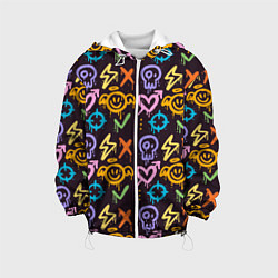 Куртка с капюшоном детская Разноцветное граффити узор, цвет: 3D-белый