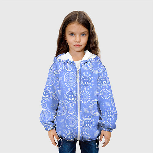 Детская куртка Синие цветочные рожицы / 3D-Белый – фото 3