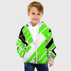 Куртка с капюшоном детская Зелёные широкие линии на белом фоне, цвет: 3D-белый — фото 2