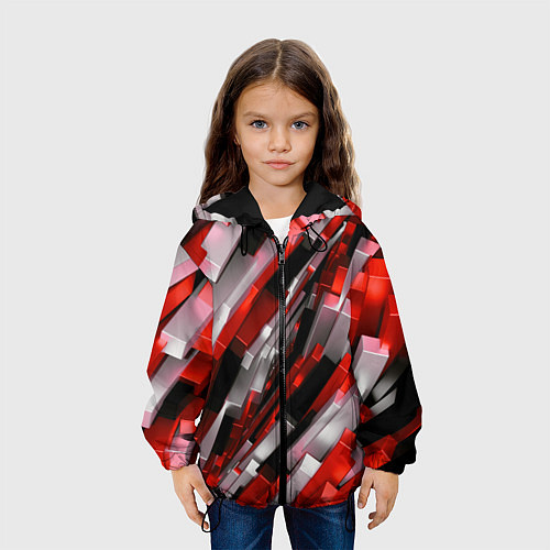 Детская куртка Черно-красно-белые наклонные блоки / 3D-Черный – фото 3