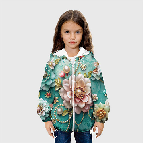 Детская куртка Объемные цветы и жемчуг / 3D-Белый – фото 3