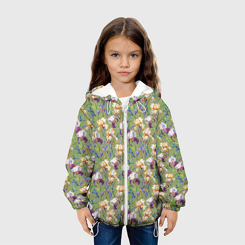 Детская куртка Ирисы и стрекозы на зеленом / 3D-Белый – фото 3