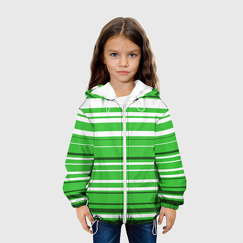 Детская куртка Бело-зелёный в полоску / 3D-Белый – фото 3