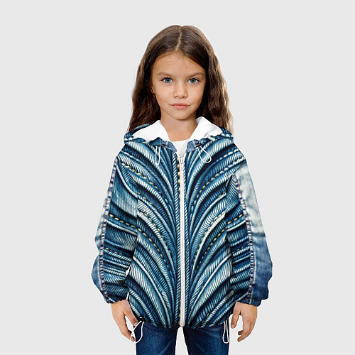 Детская куртка Вышивка линий на джинсах / 3D-Белый – фото 3