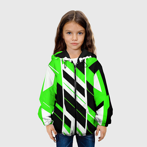 Детская куртка Black and green stripes on a white background / 3D-Черный – фото 3