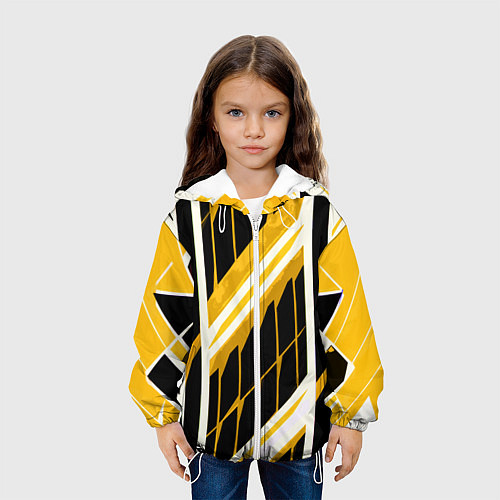 Детская куртка Бело-жёлтые линии на чёрном фоне / 3D-Белый – фото 3
