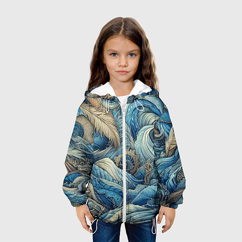 Детская куртка Паттерн из перьев и джинсы - нейросеть / 3D-Белый – фото 3