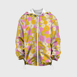 Куртка с капюшоном детская Разноцветный цветочный паттерн, цвет: 3D-белый