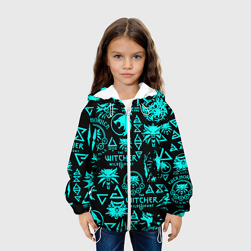 Детская куртка Ведьмак неоновые логотипы / 3D-Белый – фото 3