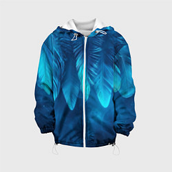 Куртка с капюшоном детская Вертикальные синие перья и дым, цвет: 3D-белый