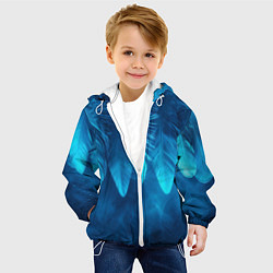Куртка с капюшоном детская Вертикальные синие перья и дым, цвет: 3D-белый — фото 2