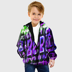 Куртка с капюшоном детская Фиолетово-зелёная абстракция на чёрном фоне, цвет: 3D-черный — фото 2