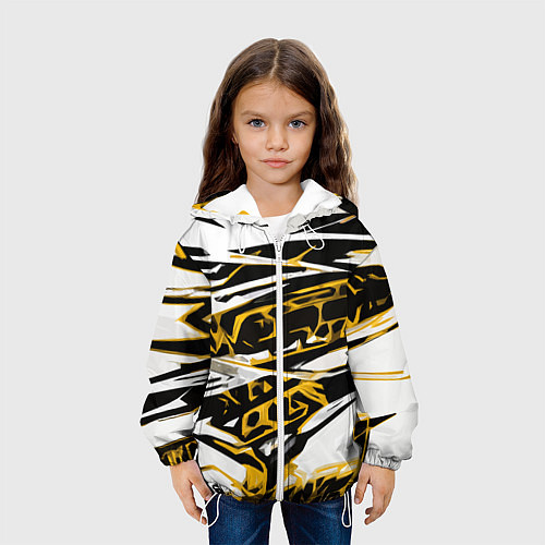 Детская куртка Жёлто-чёрная агрессивная абстракция на белом фоне / 3D-Белый – фото 3