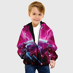 Куртка с капюшоном детская Неоновые молнии ударяют в планету - нейроарт, цвет: 3D-черный — фото 2