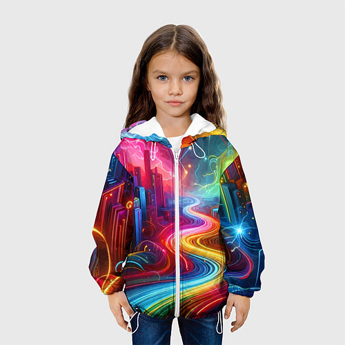 Детская куртка Неоновый город - нейроарт / 3D-Белый – фото 3