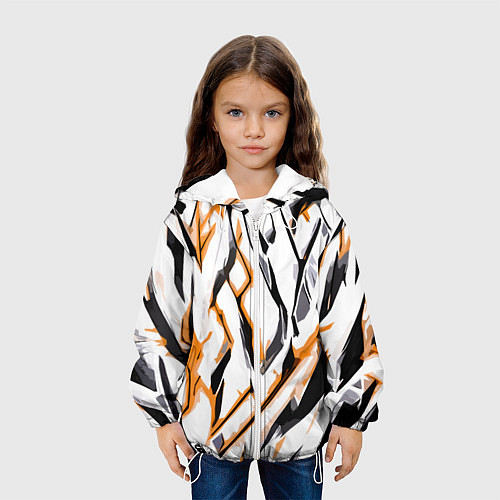 Детская куртка Чёрно-жёлтые агрессивные полосы на белом фоне / 3D-Белый – фото 3