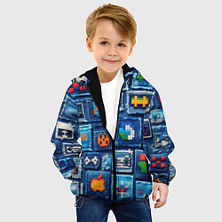 Куртка с капюшоном детская Пиксельные символы на пэчворк, цвет: 3D-черный — фото 2