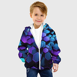 Куртка с капюшоном детская Трехмерные фиолетовые шестиугольники, цвет: 3D-белый — фото 2